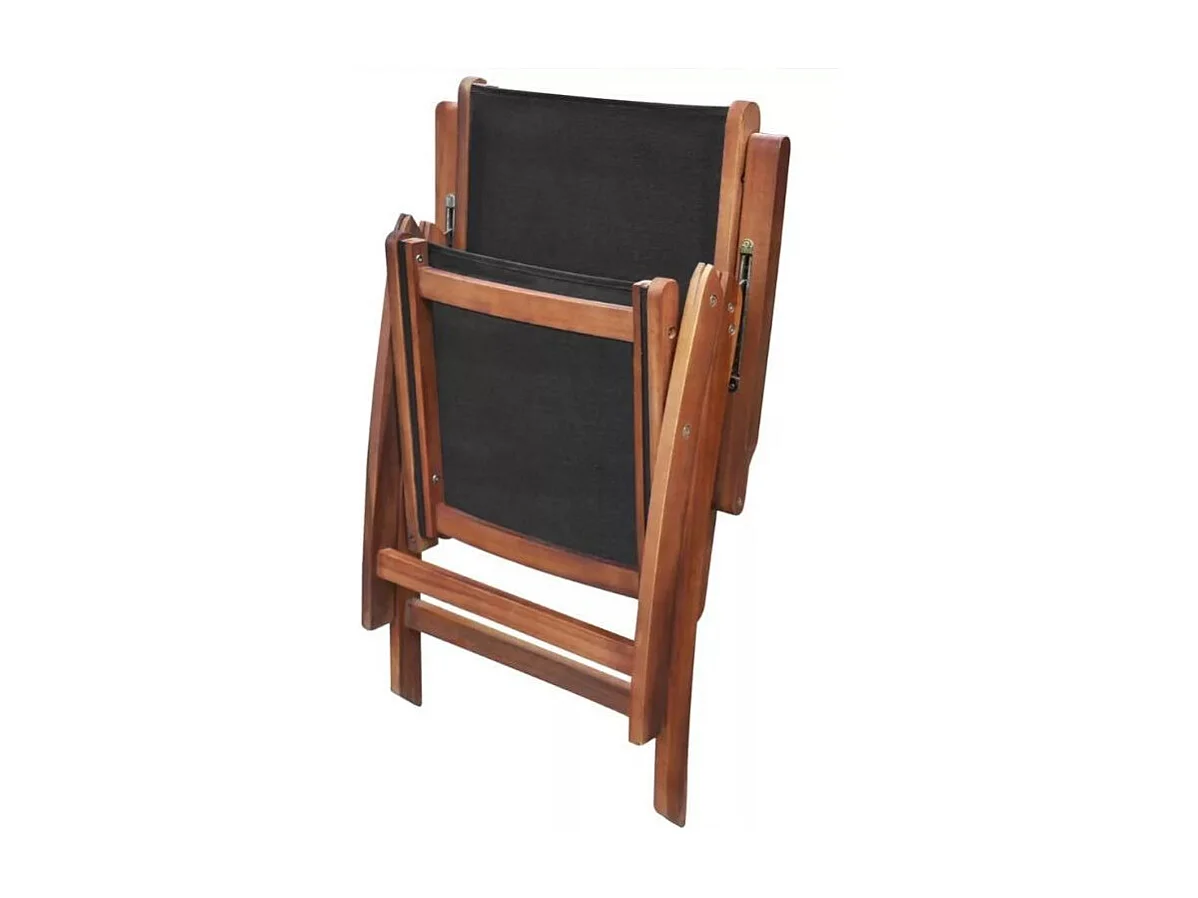 Table et 6 chaises de jardin acacia foncé et tissu noir Noiro