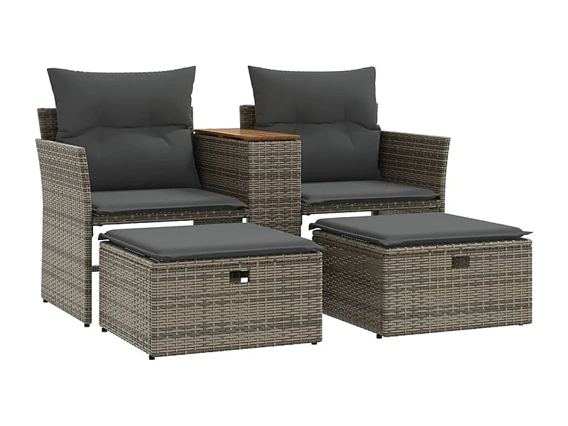 Canapé de jardin 2 places avec tabourets gris résine tressée