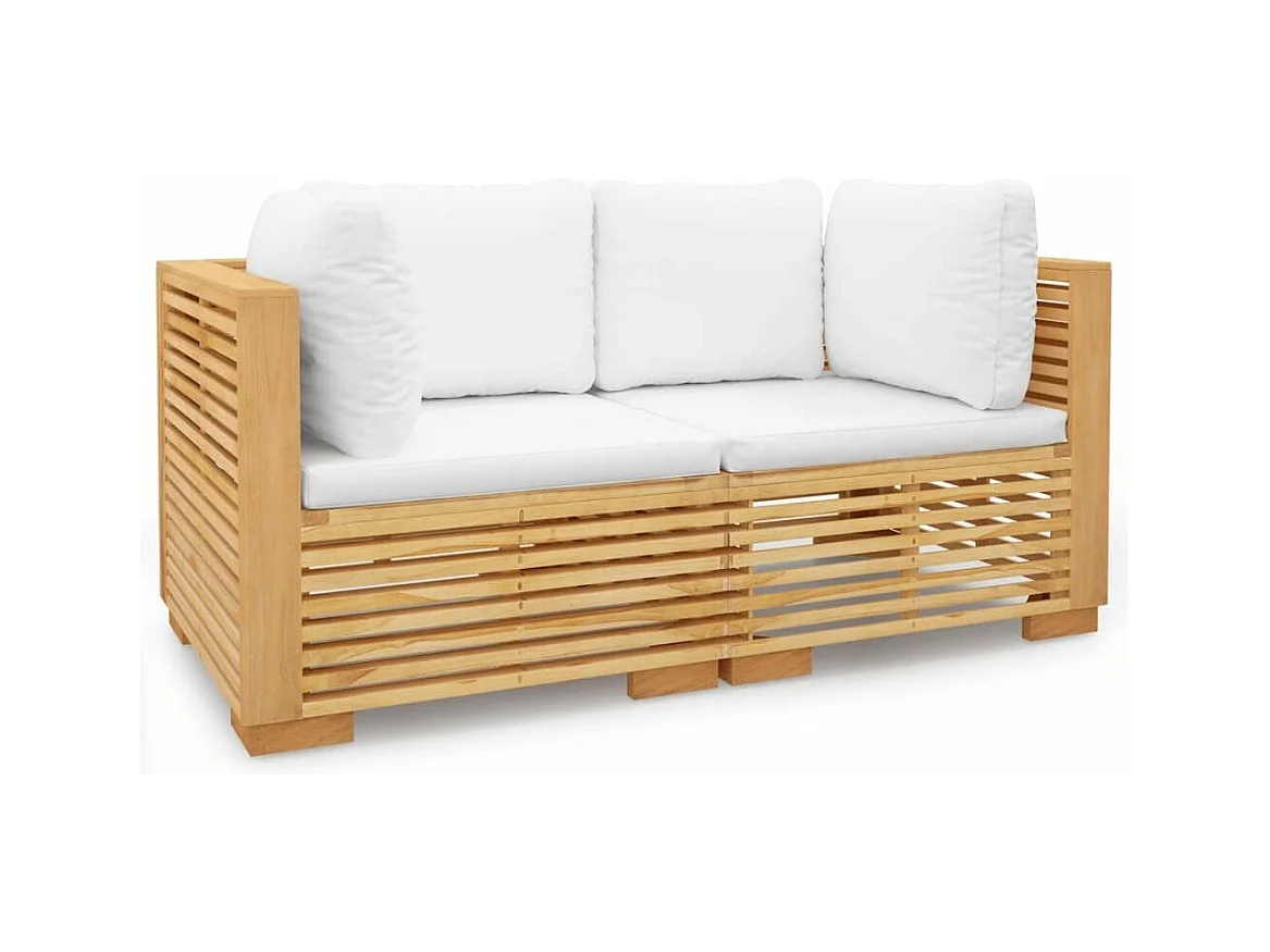 Canapés d'angle de jardin et coussins 2 pcs Bois de teck massif 2