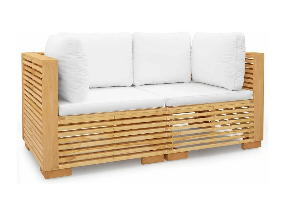 Canapés d'angle de jardin et coussins 2 pcs Bois de teck massif 2