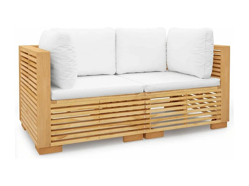 Canapés d'angle de jardin et coussins 2 pcs Bois de teck massif 2