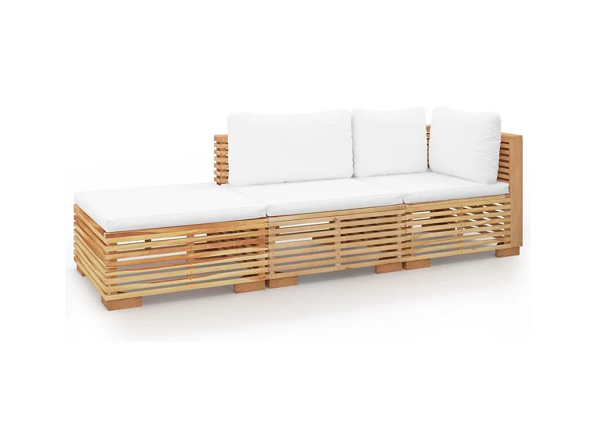 Salon de jardin 3 pcs avec coussins Bois de teck solide