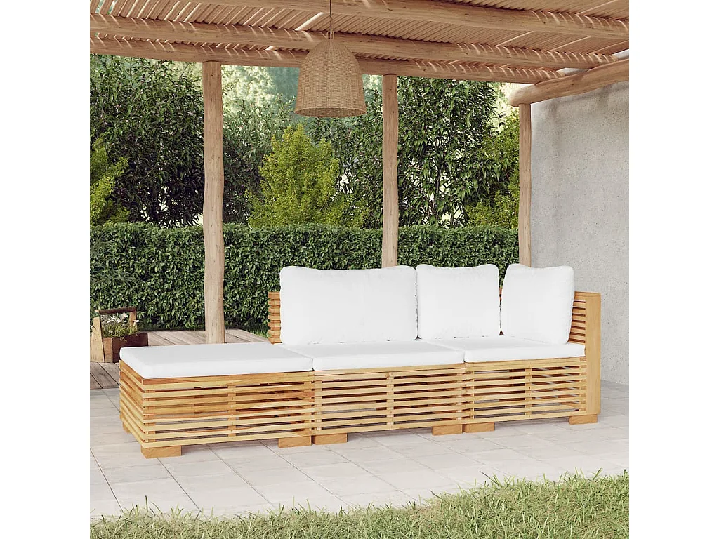 Salon de jardin 3 pcs avec coussins Bois de teck solide