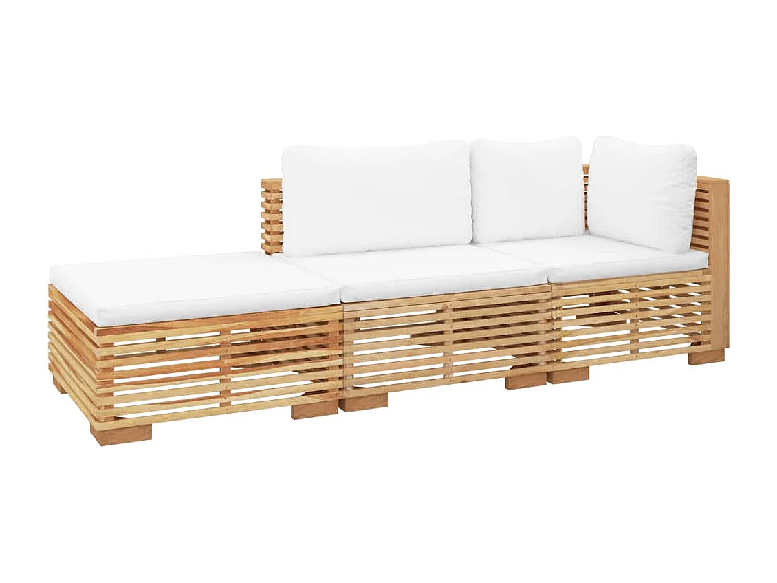 Salon de jardin 3 pcs avec coussins Bois de teck solide