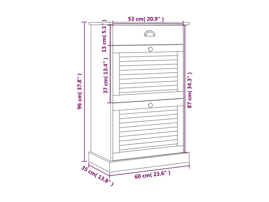 Armoire à chaussures VIGO 60x35x96 blanc bois massif de pin