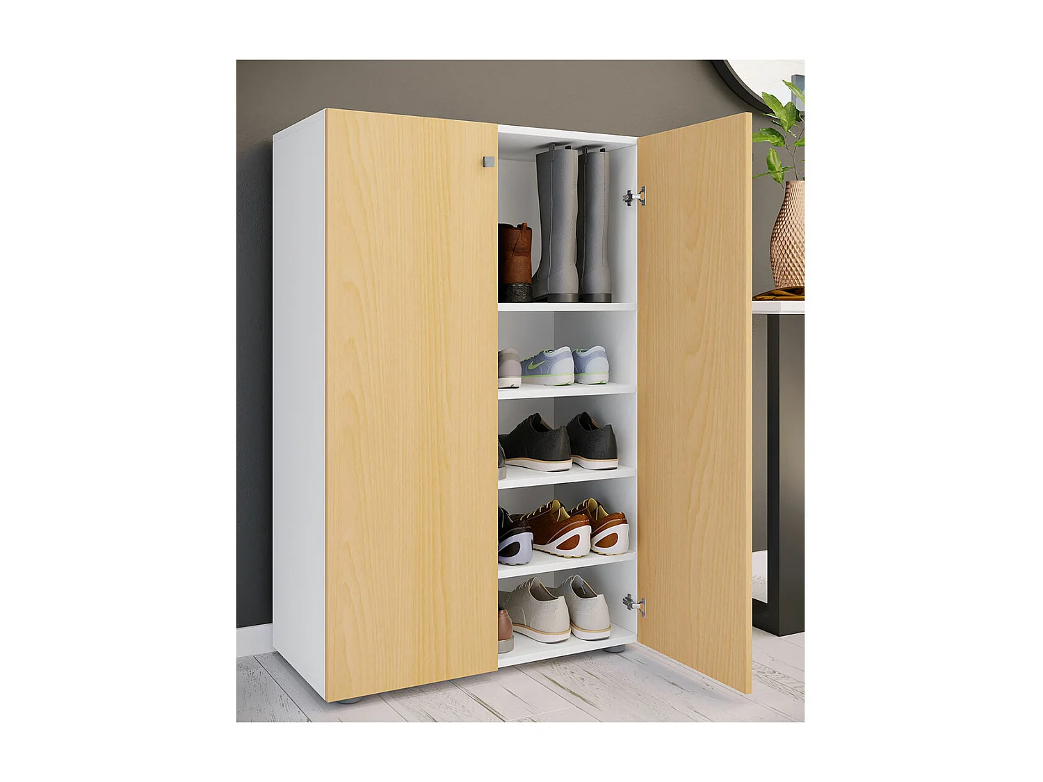 LonaXL5DT meuble à chaussures 2 portes blanc, hêtre.