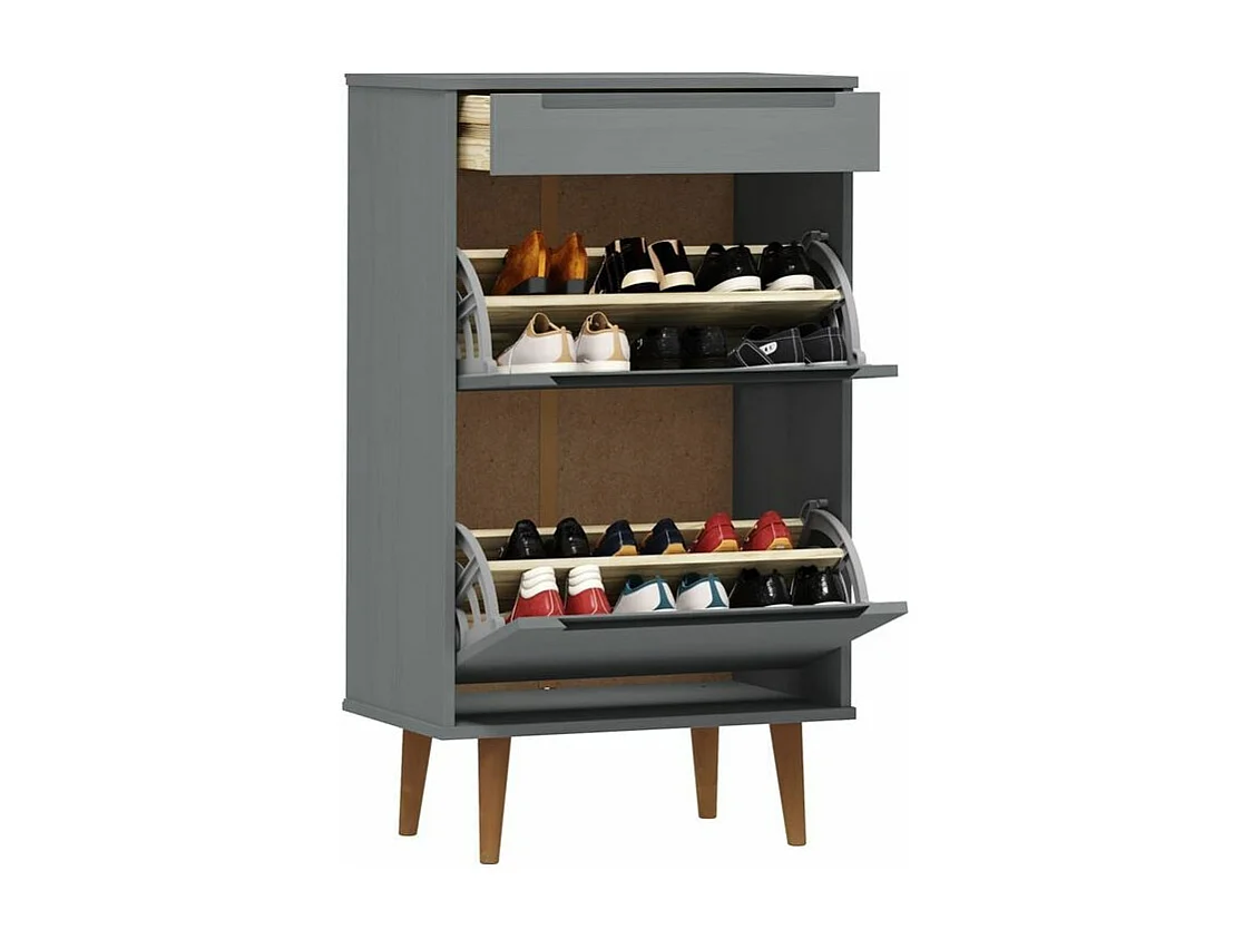 Petite armoire à chaussures en bois de pin Leva L60xH103xP35 – Compacte et Élégante-Couleur Gris