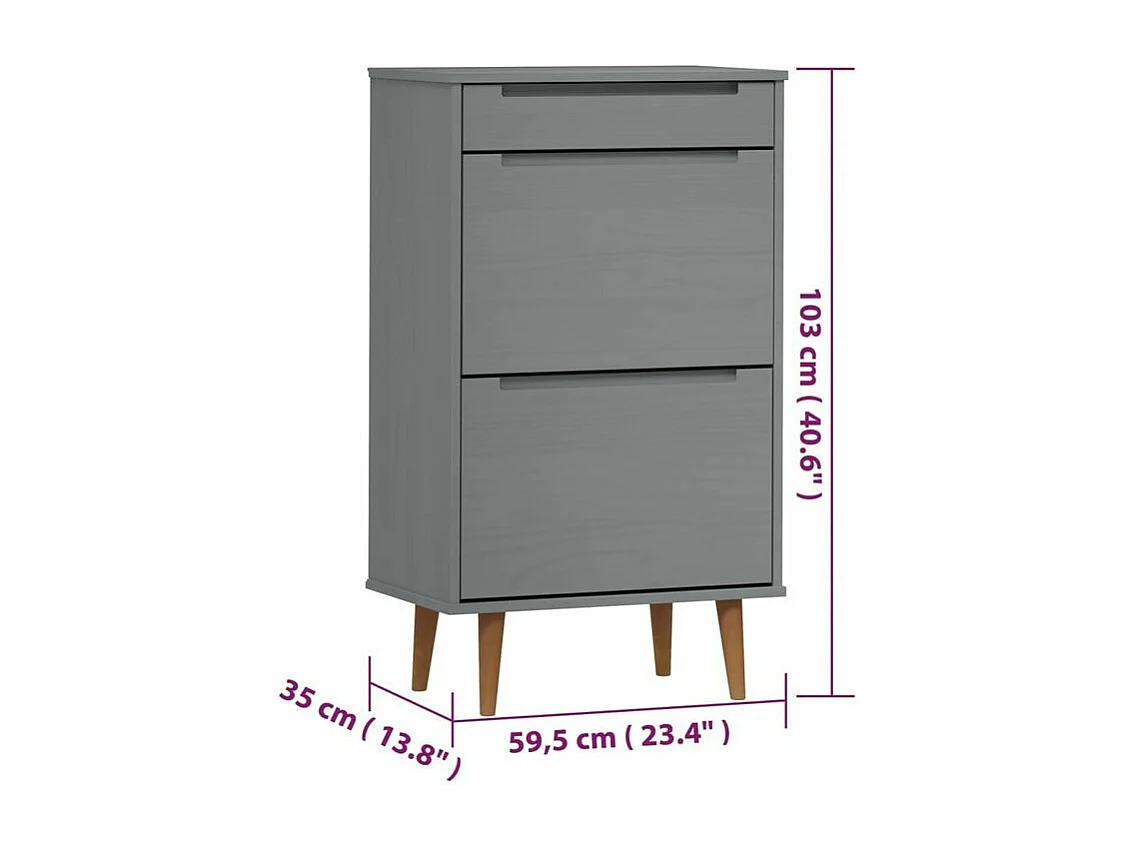 Petite armoire à chaussures en bois de pin Leva L60xH103xP35 – Compacte et Élégante-Couleur Gris