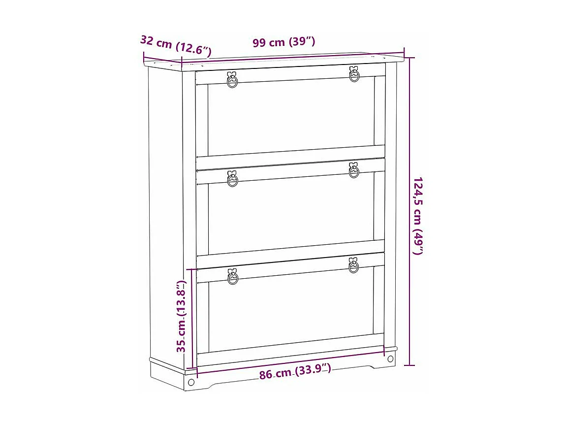 Armoire à chaussures Corona 99x32x124,5 bois de pin massif