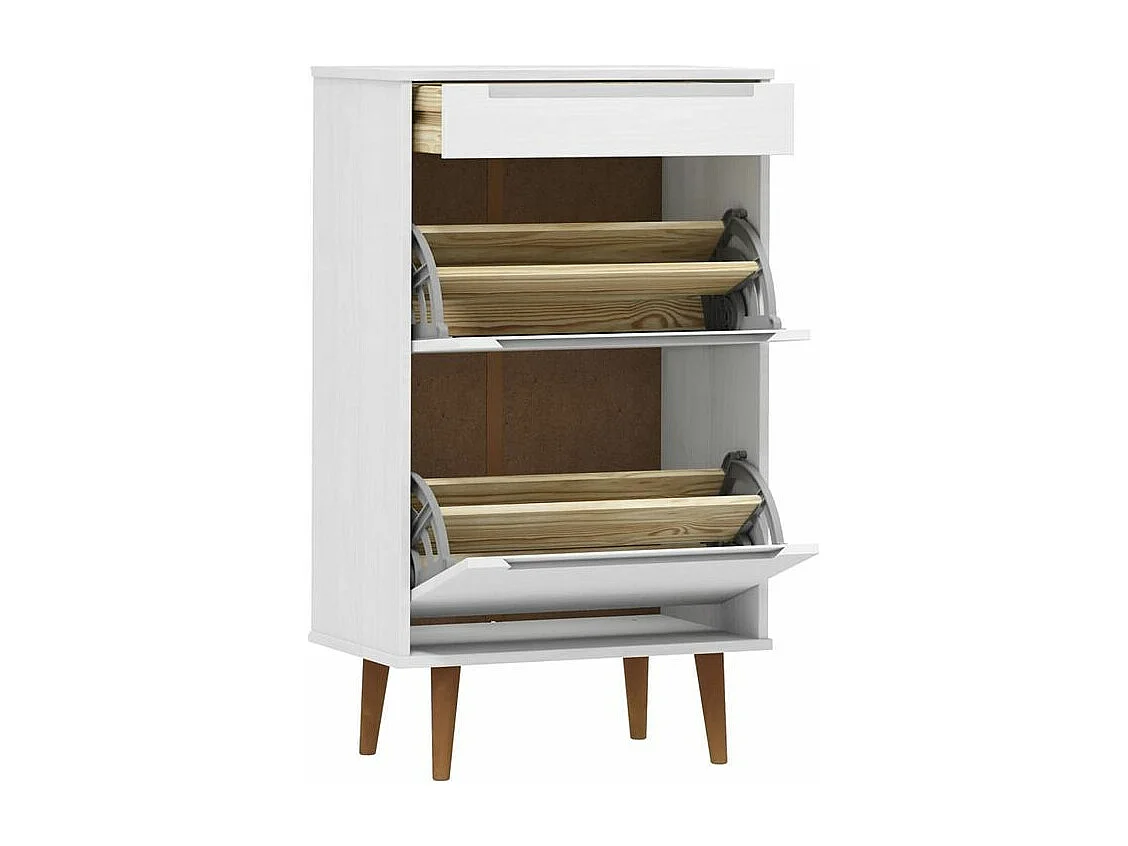 Petite armoire à chaussures en bois de pin Leva L60xH103xP35 – Compacte et Élégante-Couleur Blanc