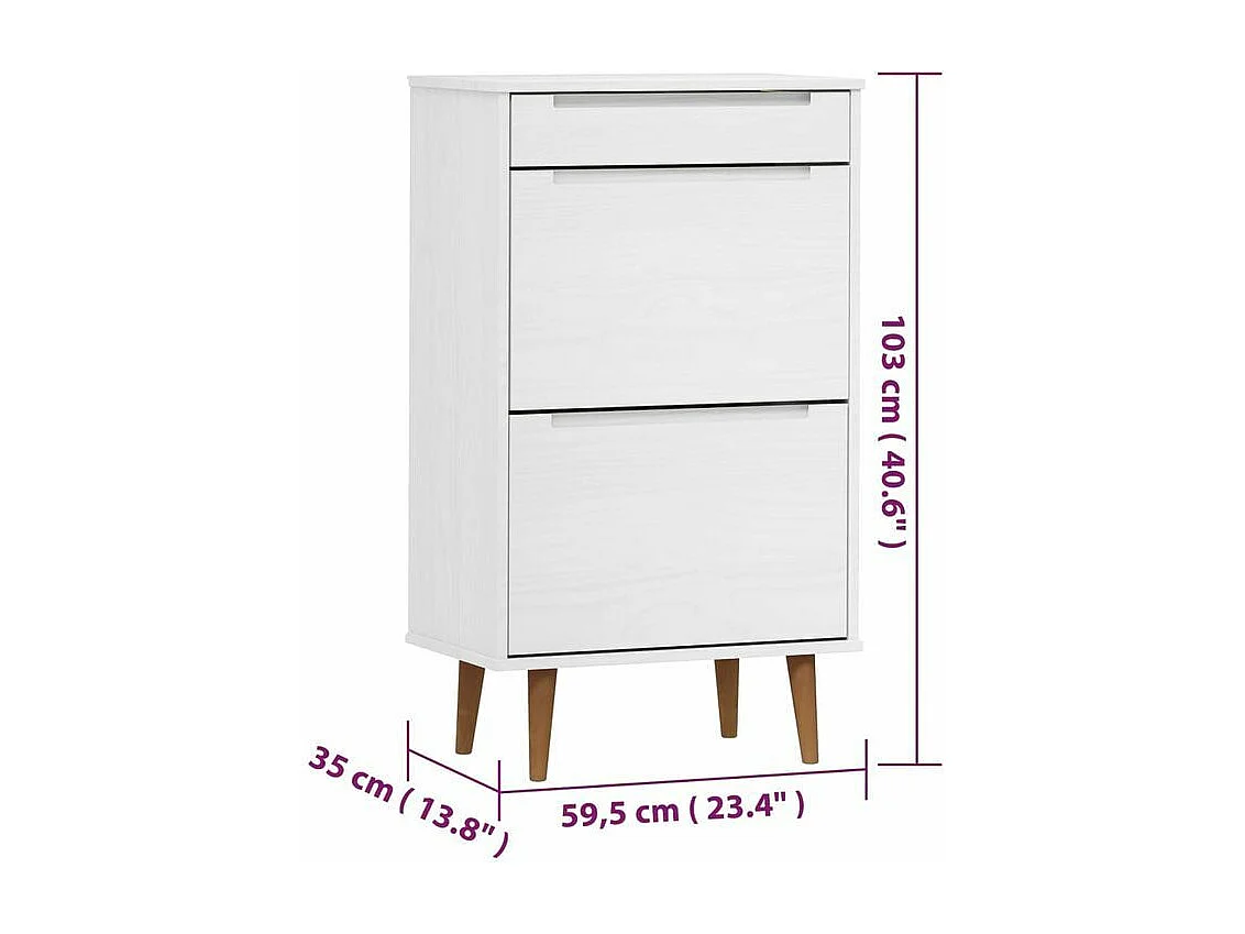 Petite armoire à chaussures en bois de pin Leva L60xH103xP35 – Compacte et Élégante-Couleur Blanc