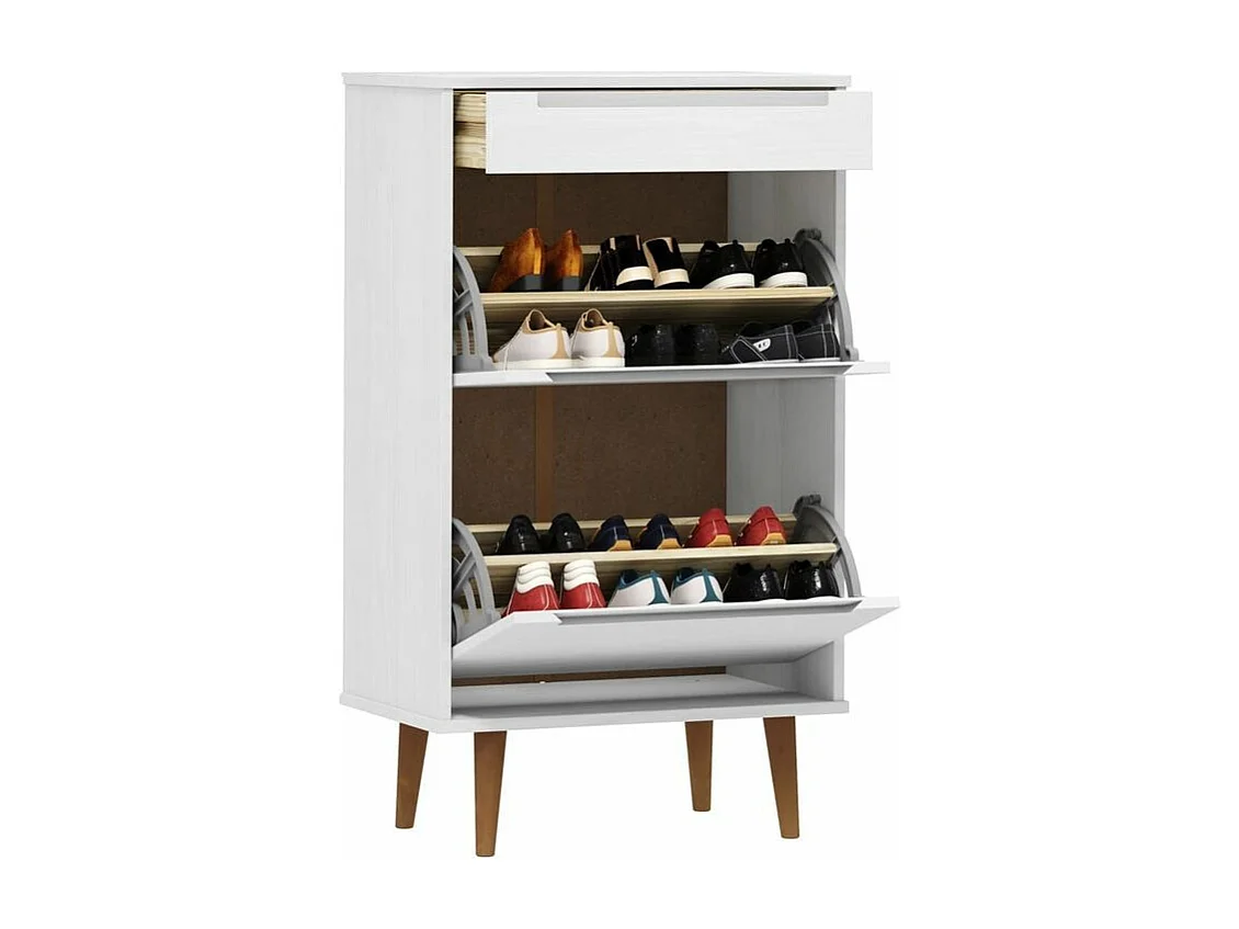 Petite armoire à chaussures en bois de pin Leva L60xH103xP35 – Compacte et Élégante-Couleur Blanc