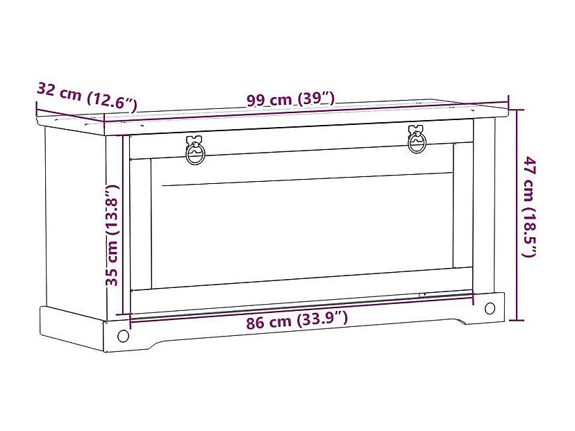 Armoire à chaussures Corona 99x32x47 bois de pin massif