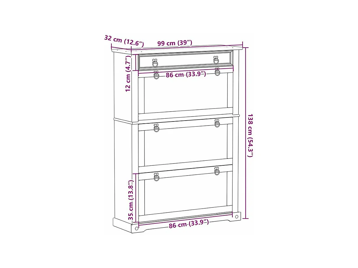 Armoire à chaussures Corona 99x32x138 bois de pin massif