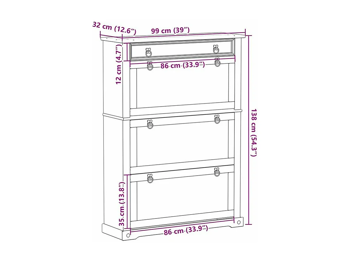 Armoire à chaussures Corona 99x32x138 bois de pin massif