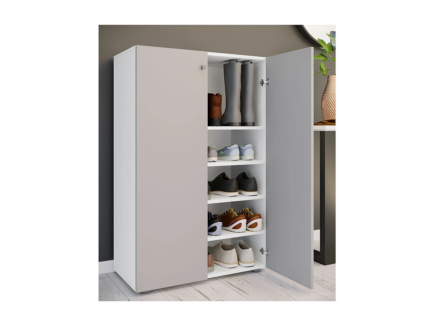 LonaXL5DT Schuhschrank 2 Türen weiß, grau.