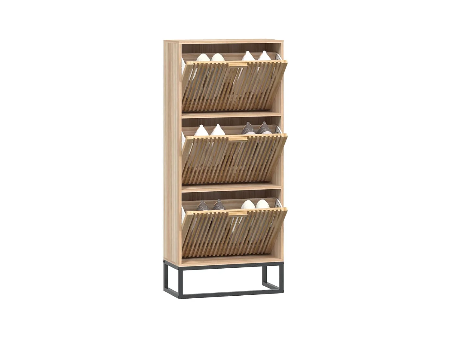 Armoire à chaussures en bois Dekiva L 52 x H 120cm - Style naturel-Couleur Naturel