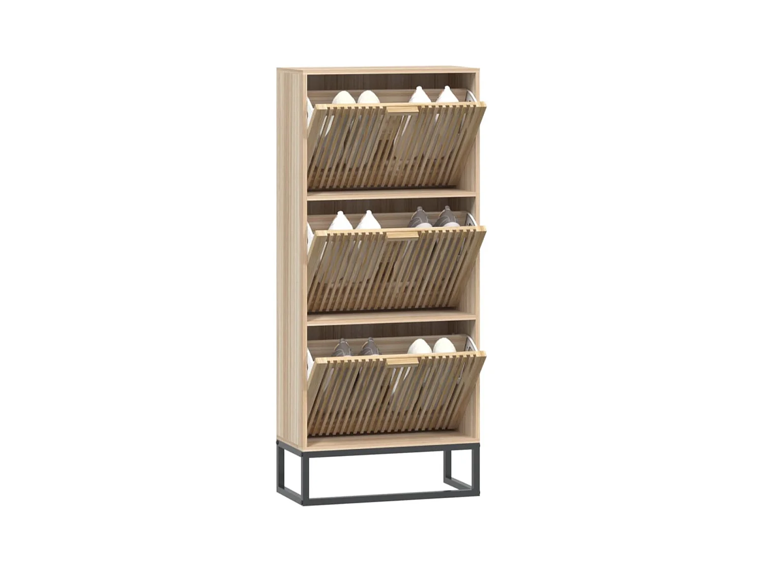 Armoire à chaussures en bois Dekiva L 52 x H 120cm - Style naturel-Couleur Naturel