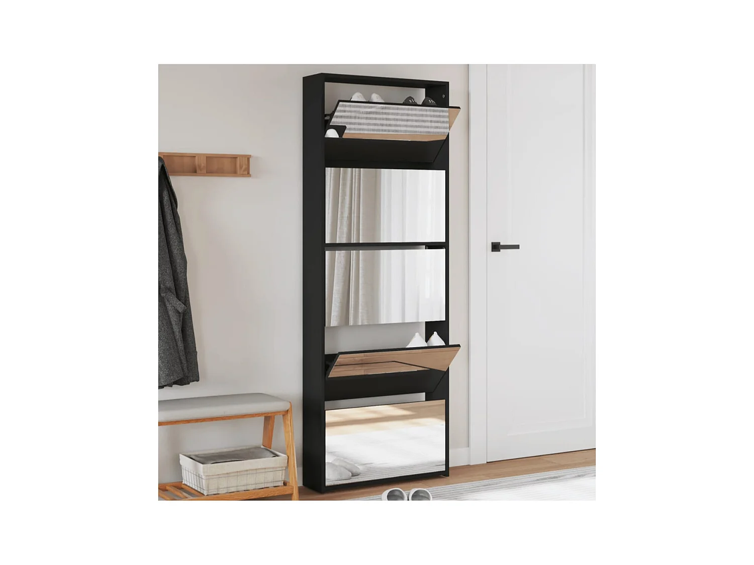 Meuble à chaussures 5 étagères et miroir 63x17x169,5 Chêne