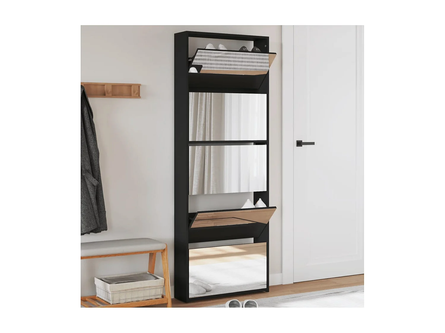 Meuble à chaussures 5 étagères et miroir 63x17x169,5 Chêne