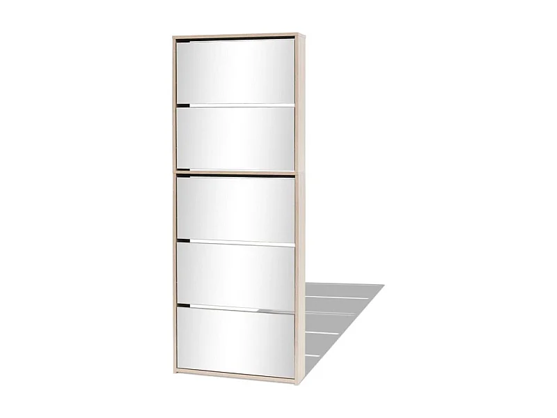 Meuble à chaussures 5 étagères et miroir 63x17x169,5 Chêne