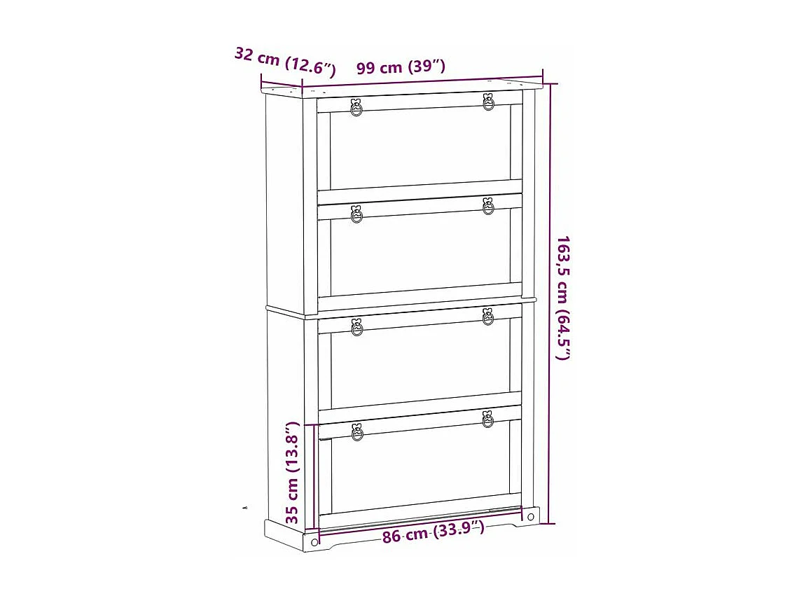 Armoire à chaussures Corona 99x32x163,5 bois de pin massif