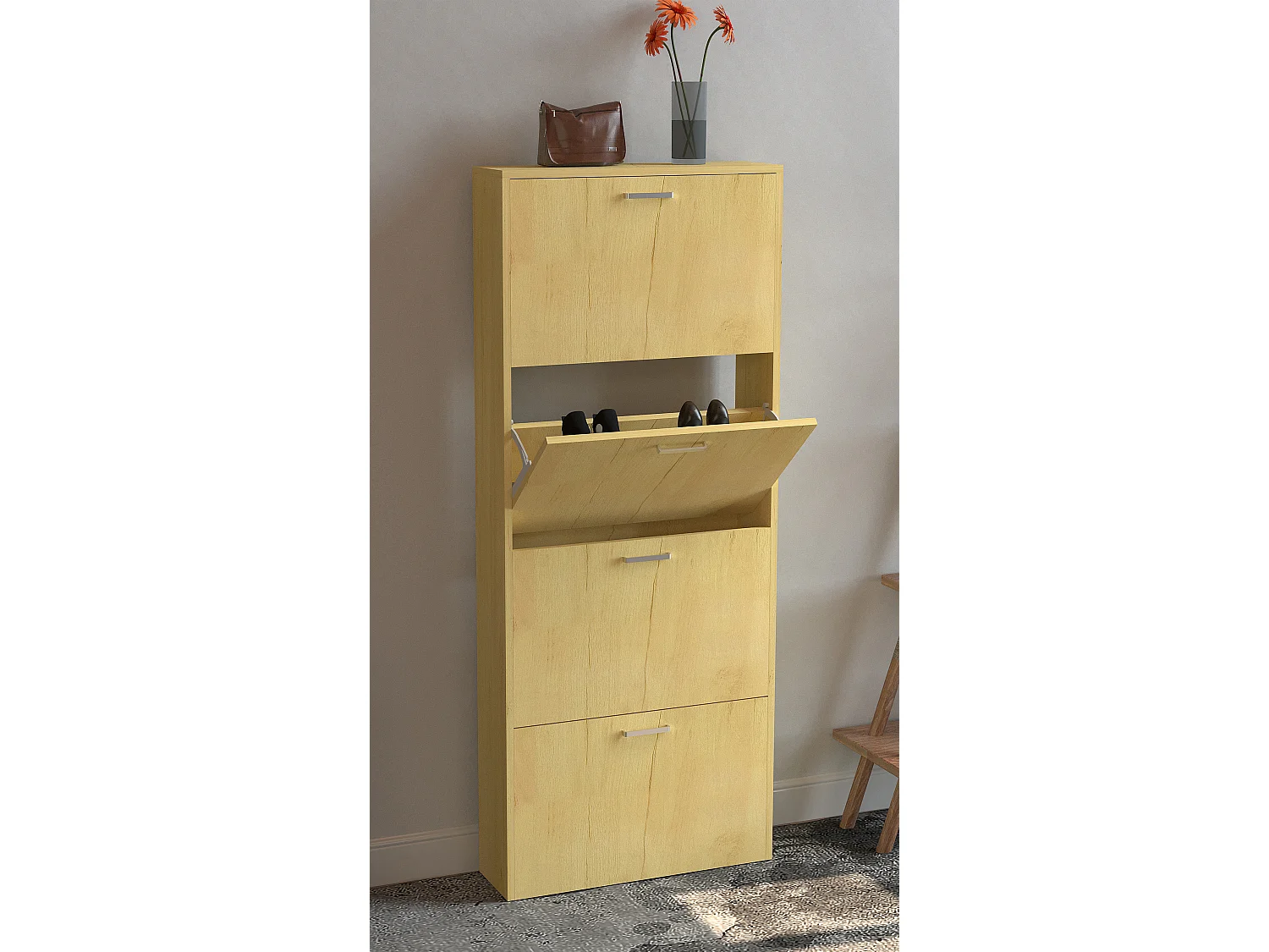 SulosL meuble à chaussures 4 portes chêne décor.