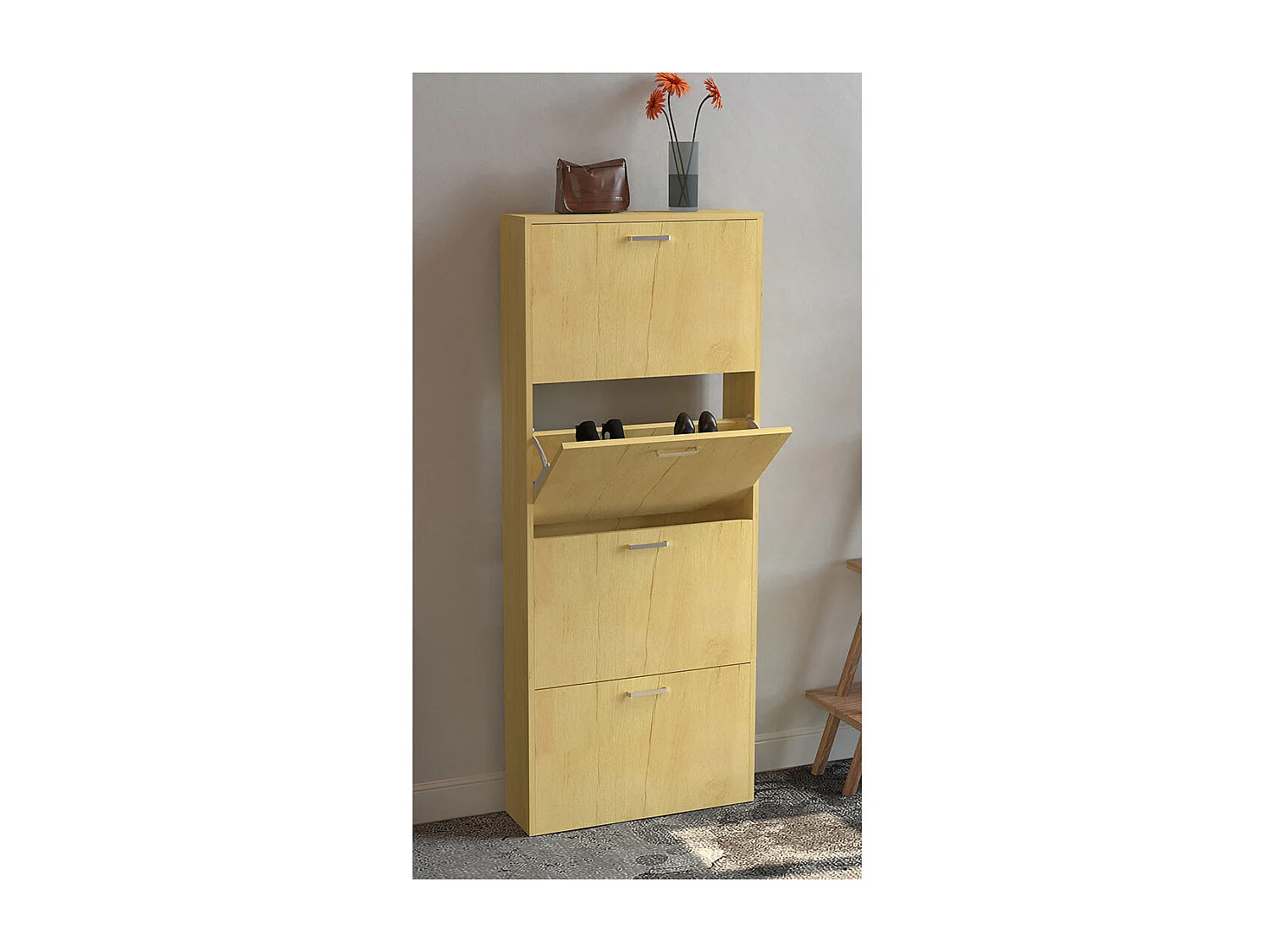 SulosL meuble à chaussures 4 portes chêne décor.