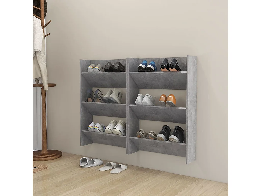 Armoires à chaussures murales 2 pcs Gris béton 60x18x90