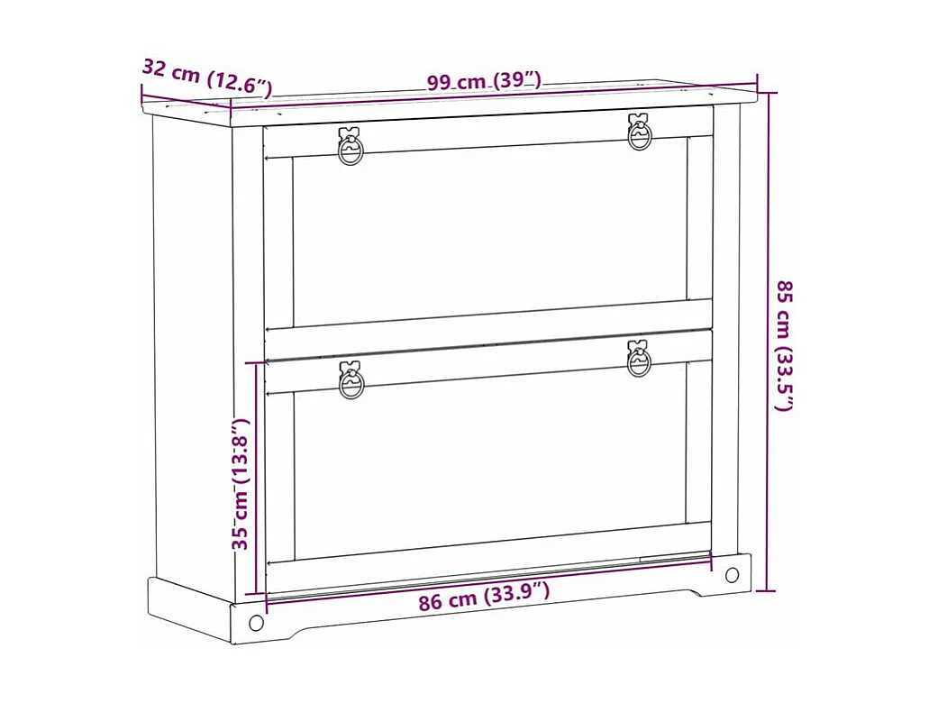 Armoire à chaussures Corona 99x32x85 bois de pin massif