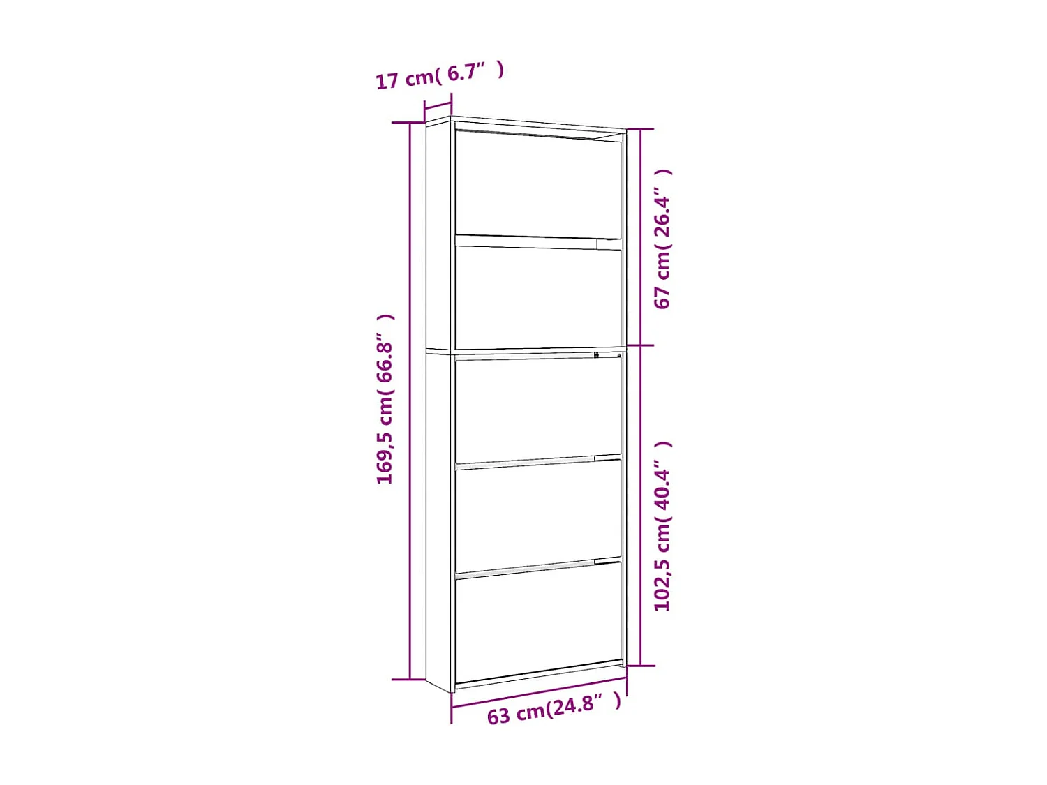Meuble à chaussures 5 étagères et miroir 63x17x169,5 Blanc