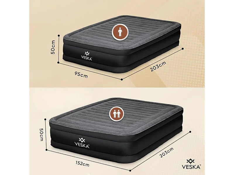 Matelas gonflable 2 places avec pompe électrique intégré - Beige