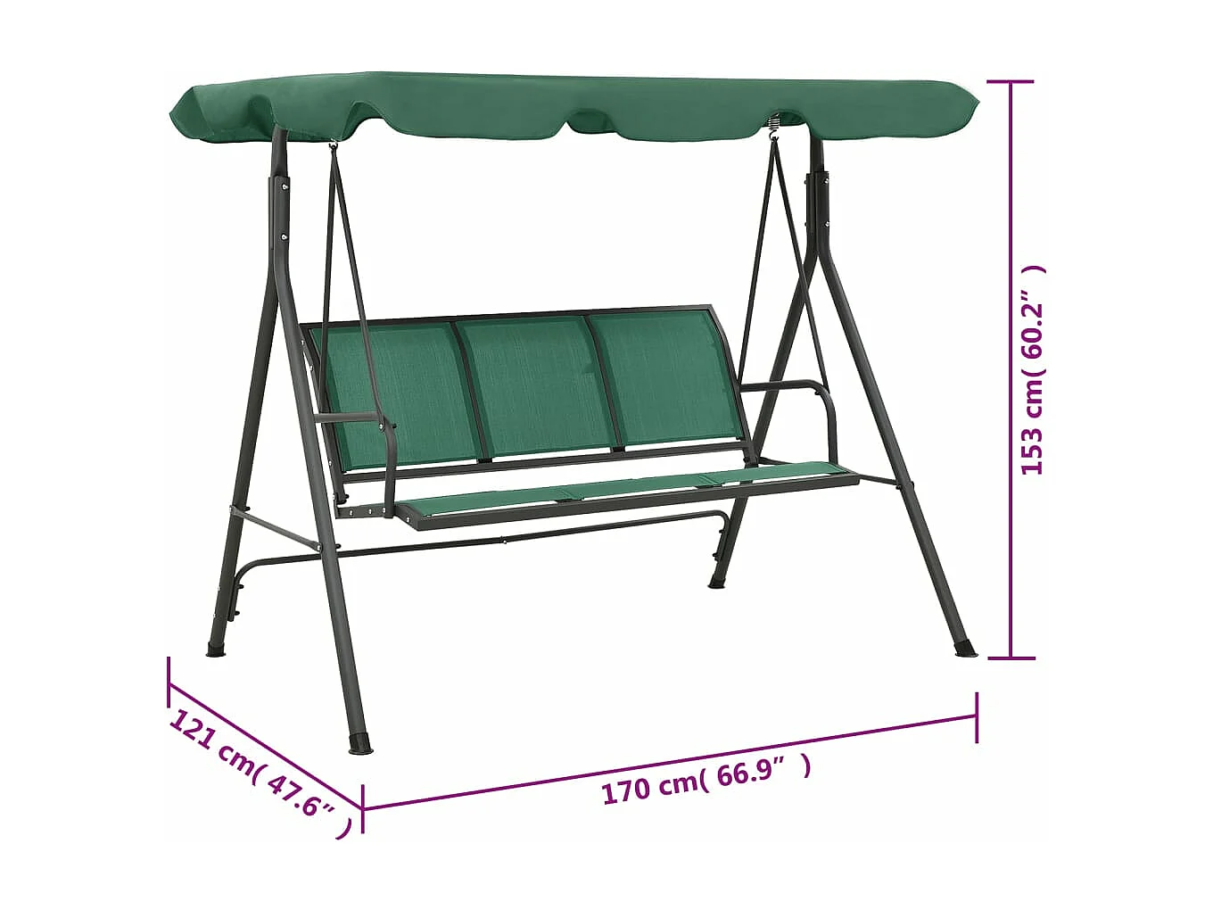 Balancelle de jardin vert 170cm textilène et acier