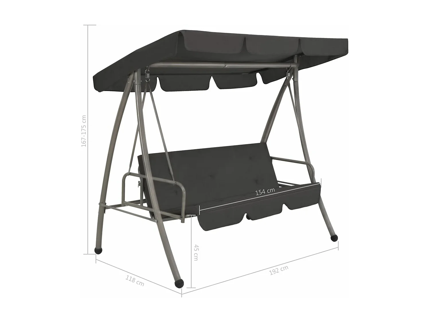 Balancelle de jardin avec auvent Anthracite 192x118x175 Acier