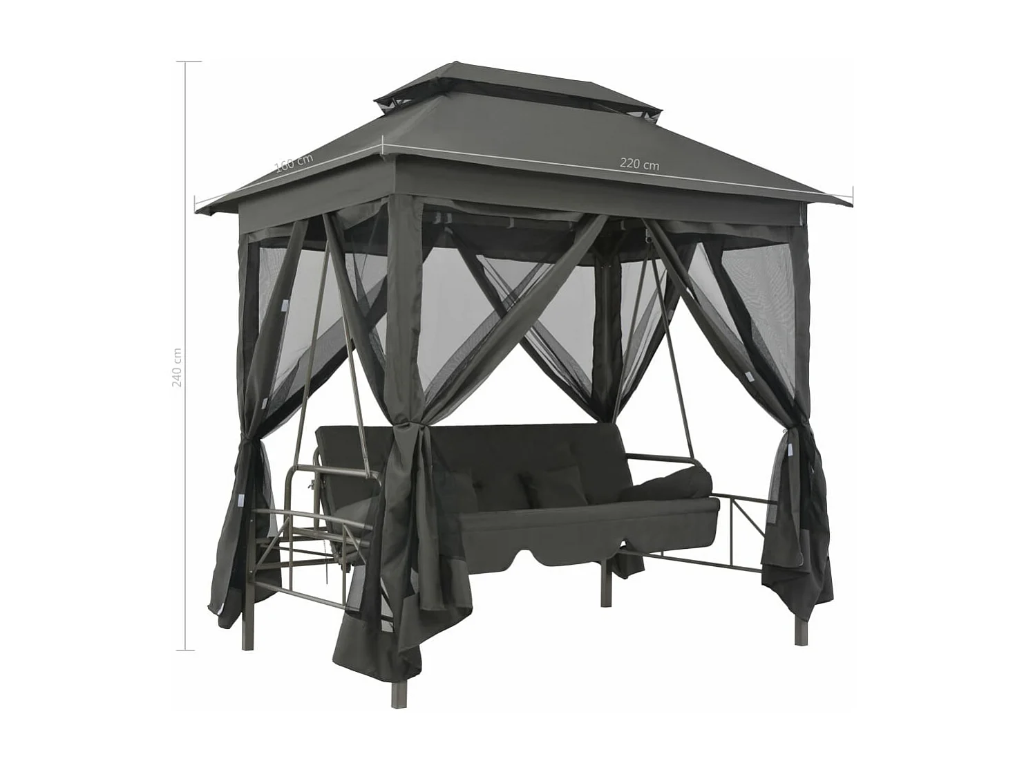 Balancelle convertible à auvent Anthracite 220x160x240 Acier