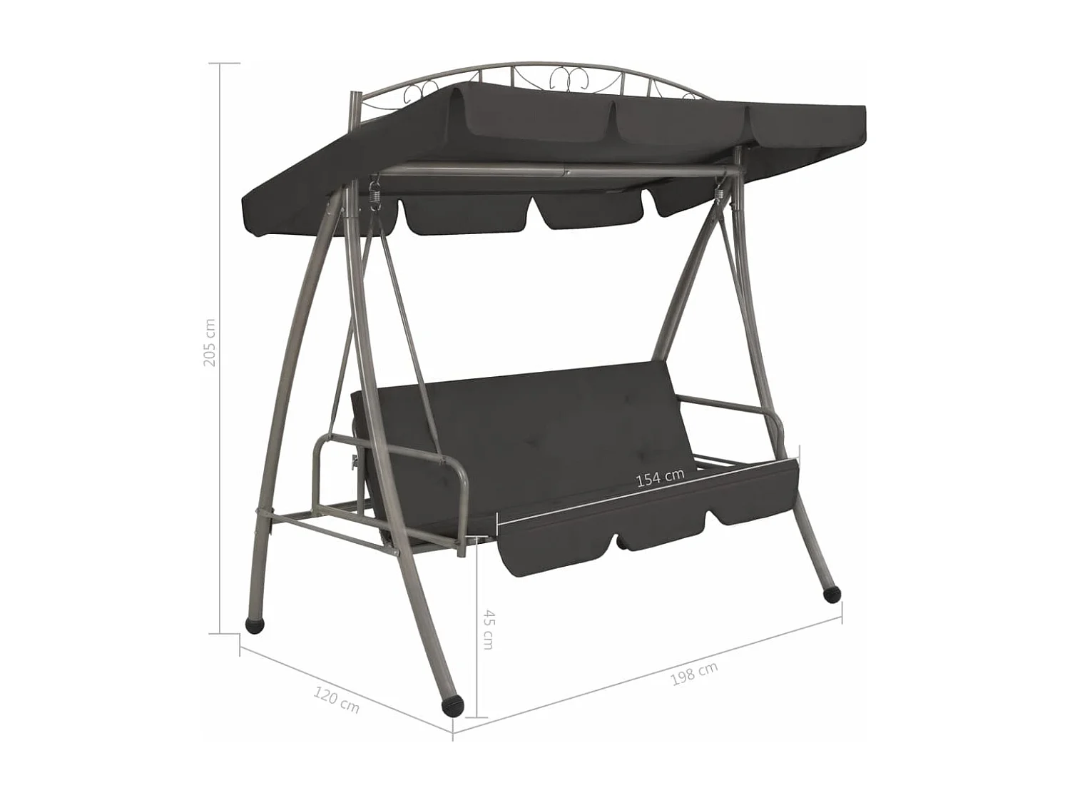 Balancelle convertible à auvent Anthracite 198x120x205 Acier