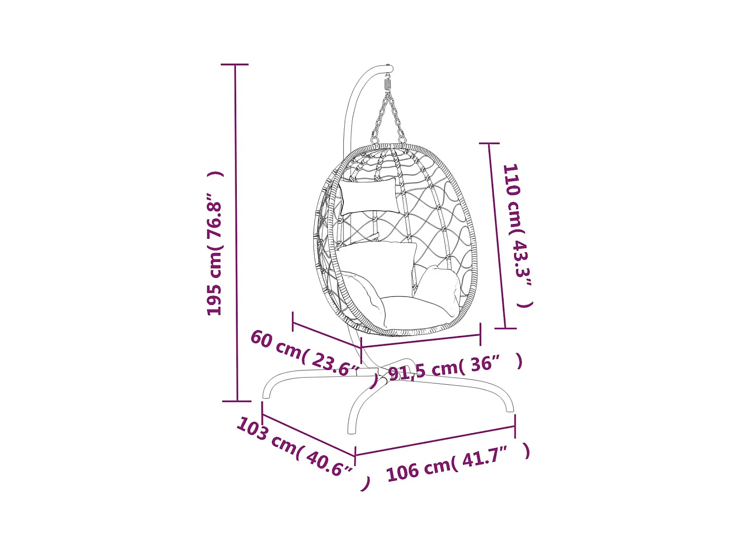 Chaise suspendue en forme d'œuf avec coussin taupe
