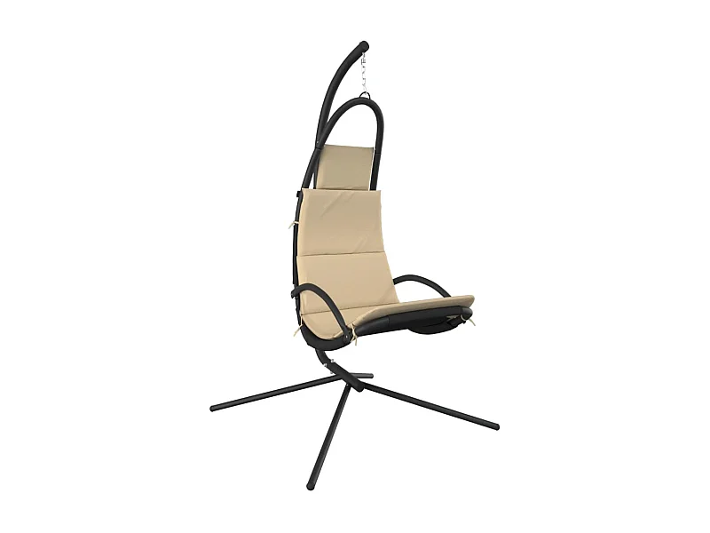 Chaise balançoire de jardin et coussin crème tissu Oxford-acier