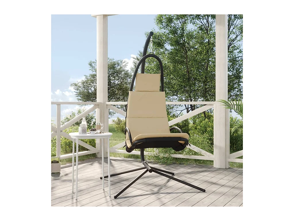 Chaise balançoire de jardin et coussin crème tissu Oxford-acier