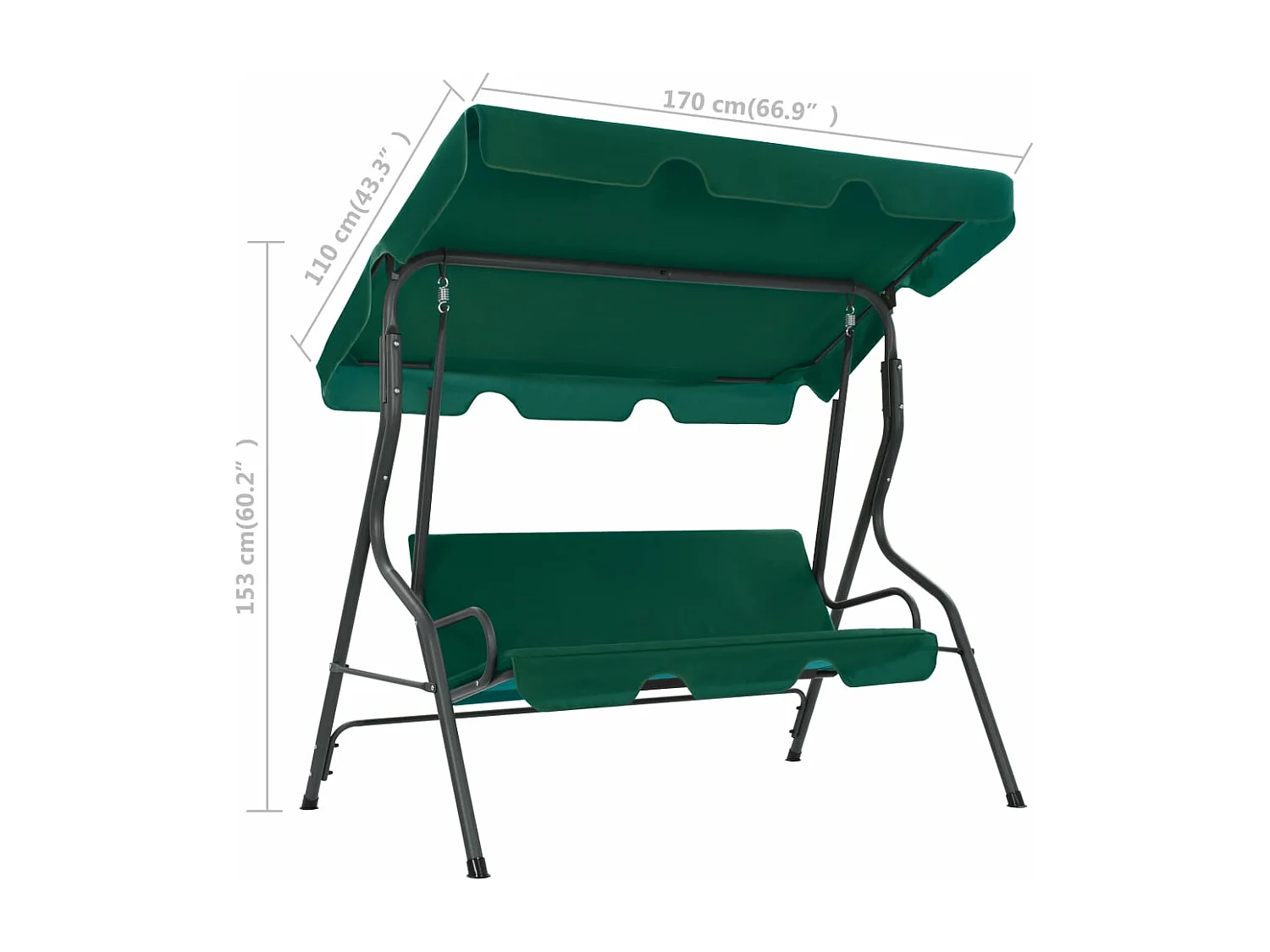 Balancelle de jardin Vert 170 x 110x153 Tissu