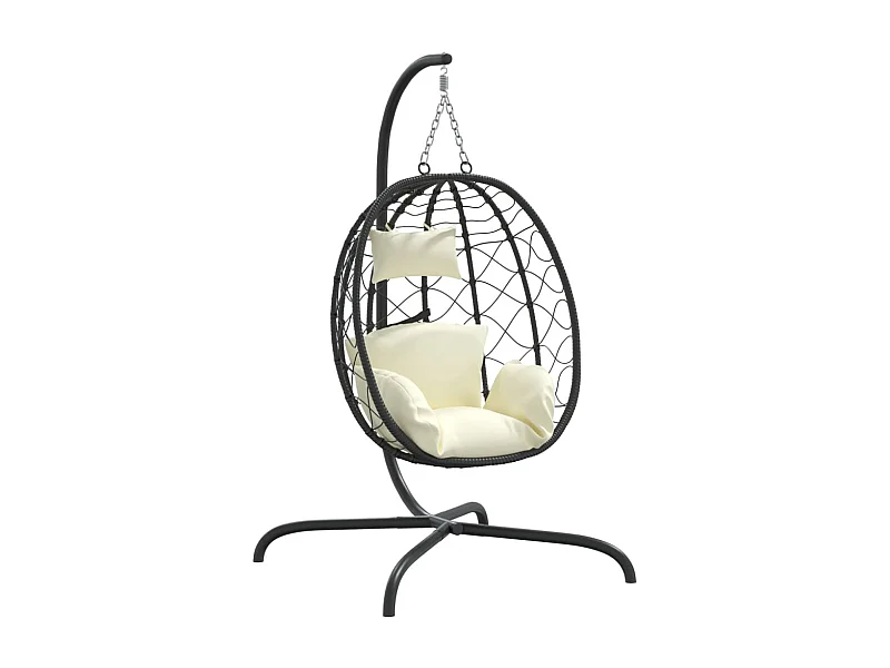 Chaise suspendue en forme d'œuf avec coussin blanc crème