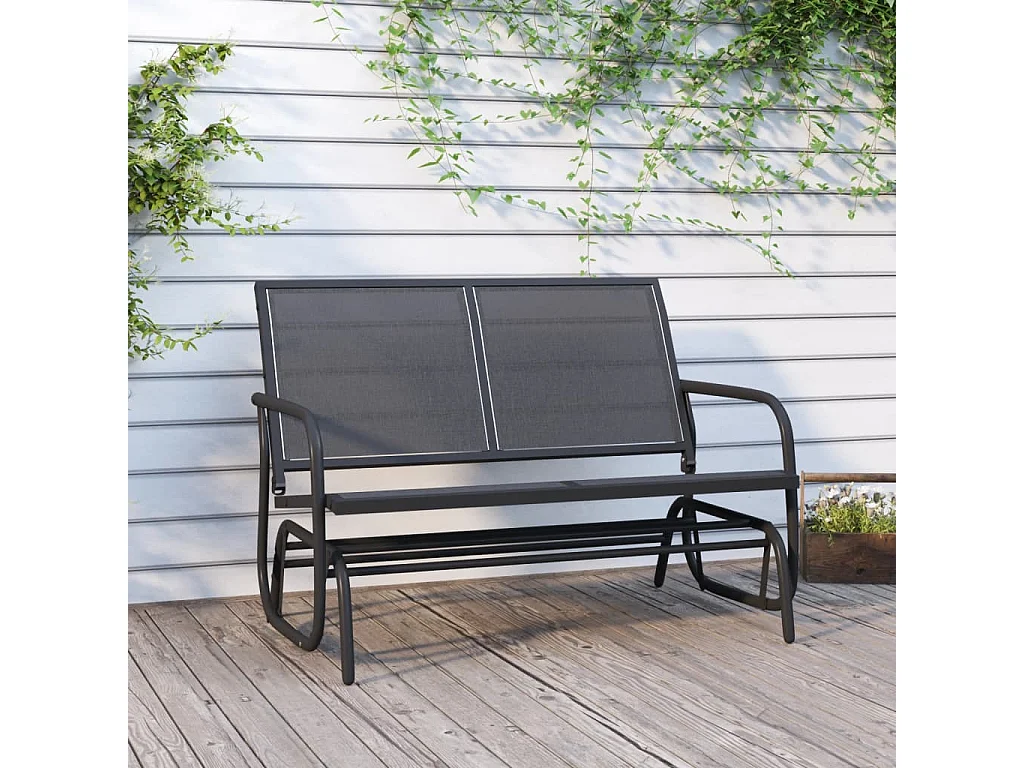 Banc oscillant de jardin noir 120,5x76x86,5 textilène-acier