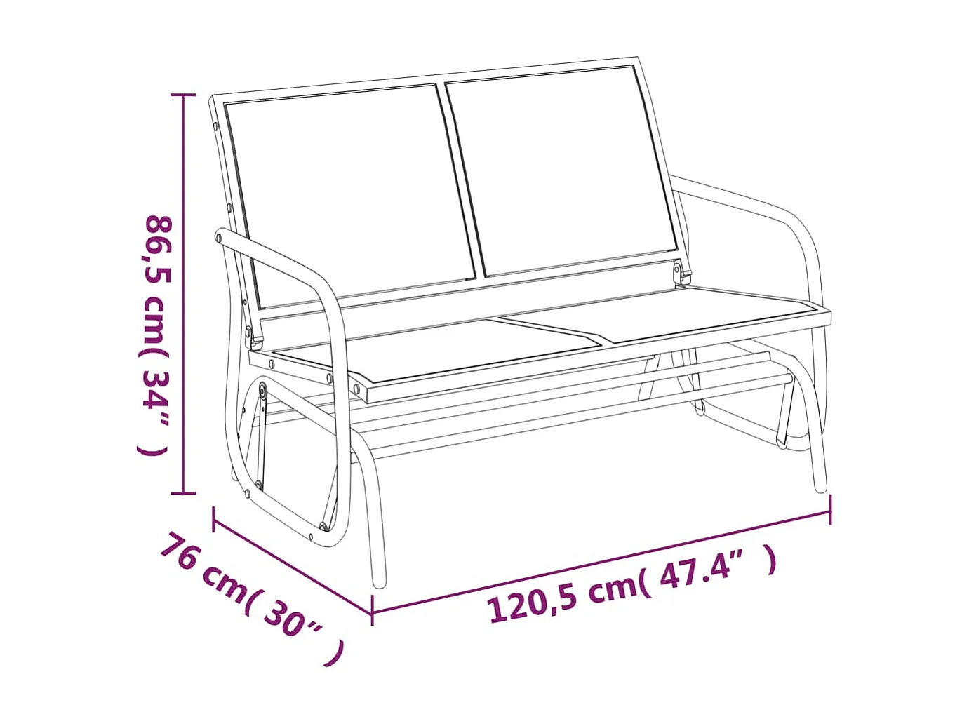 Banc oscillant de jardin noir 120,5x76x86,5 textilène-acier