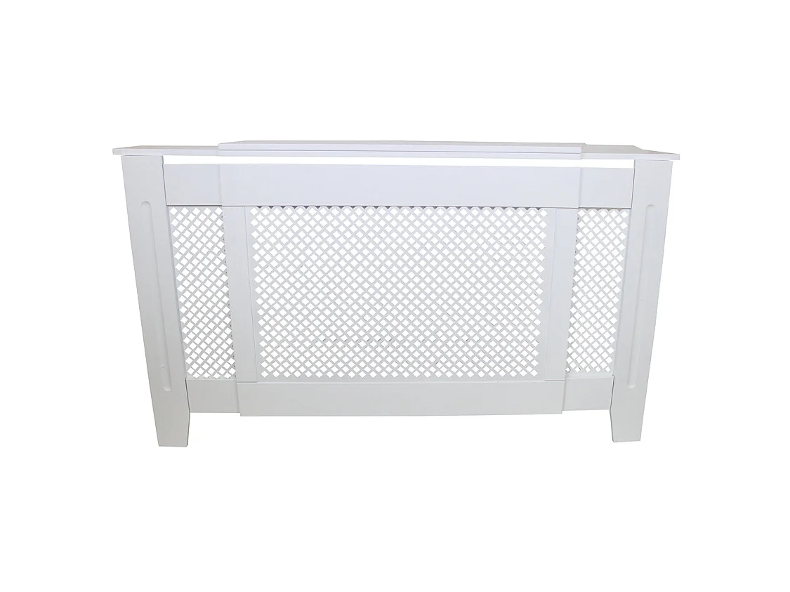 Cache Radiateur en MDF Blanc à Motif Grillagé Ajustable de 140 à 192 cm
