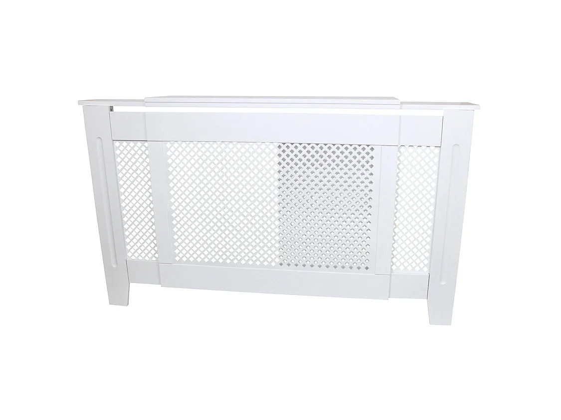 Cache Radiateur en MDF Blanc à Motif Grillagé Ajustable de 140 à 192 cm