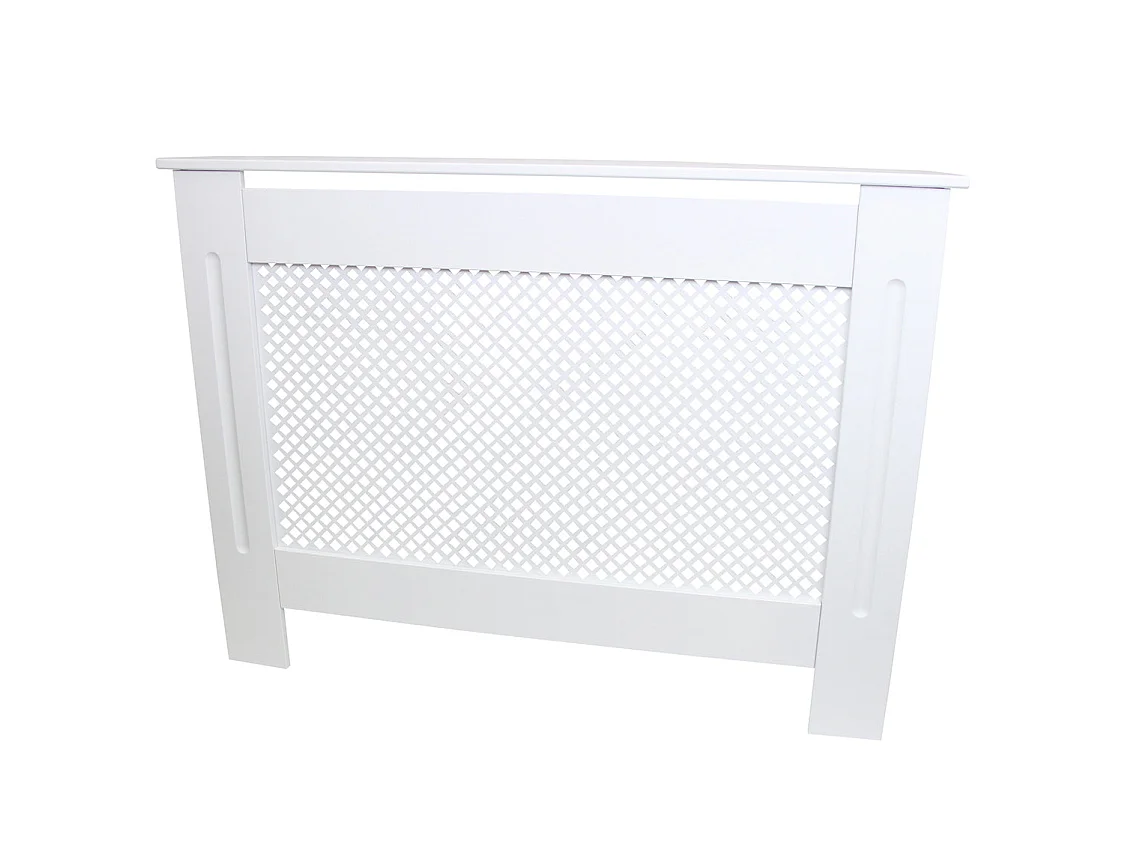 Cache Radiateur en MDF Blanc à Motif Grillagé 115 cm x 82 x 18,8 cm