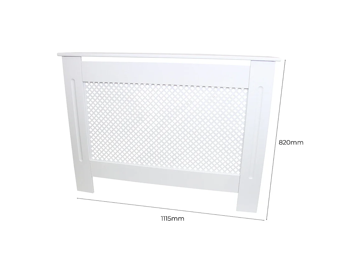 Cache Radiateur en MDF Blanc à Motif Grillagé 115 cm x 82 x 18,8 cm