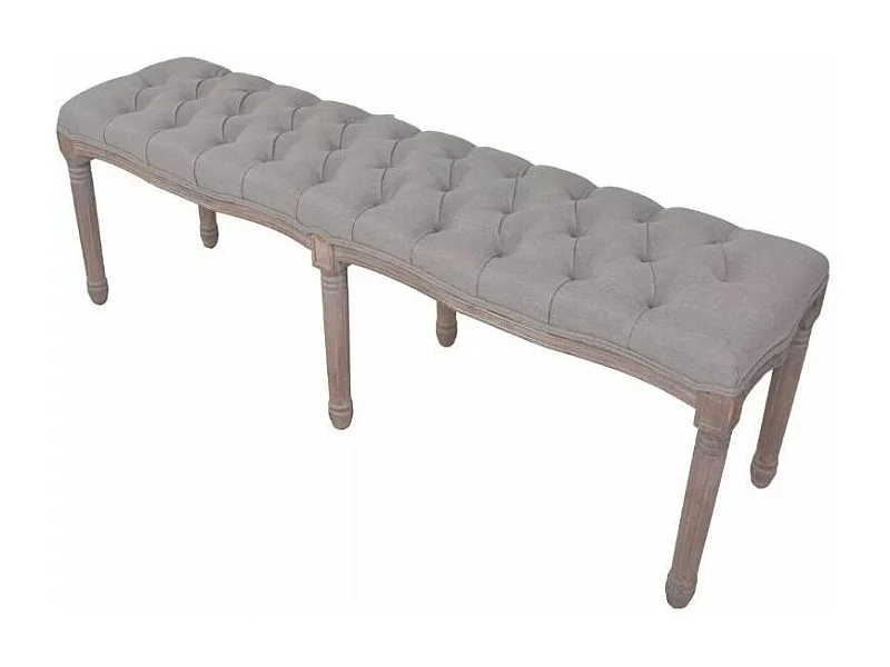 Banc capitonné lin gris et pieds bois massif clair Makin 150cm