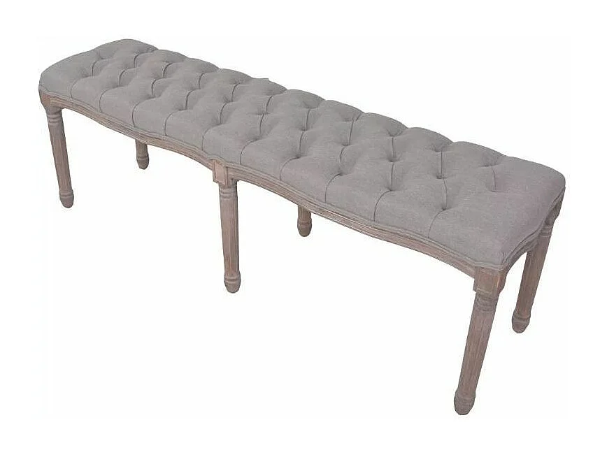 Banc capitonné lin gris et pieds bois massif clair Makin 150cm