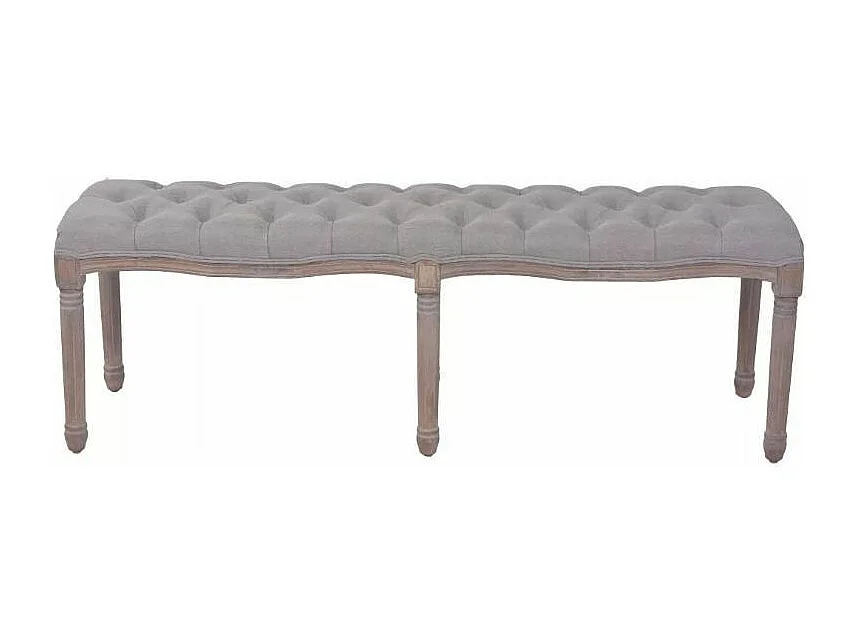 Banc capitonné lin gris et pieds bois massif clair Makin 150cm